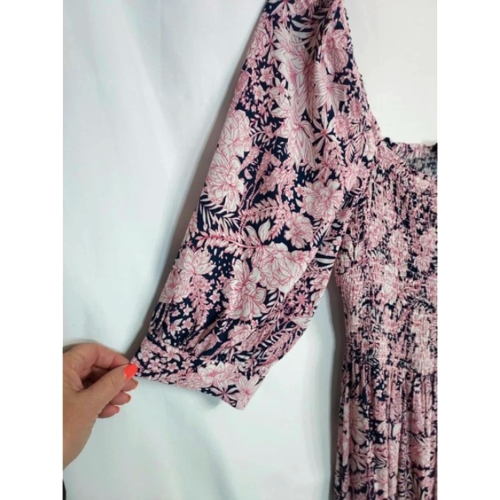 Something Navy - Pink/Navy Fairy Floral Print Smocked NWT Maxi Dress Size M - Picture 5 of 9
